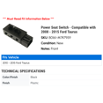 thumbnail image 2 of Power Seat Switch - Compatible with 2008 - 2015 Ford Taurus 2010 2011 2012 2013 2014, 2 of 2