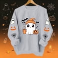 thumbnail image 2 of Xinoom Women Halloween Crewneck Pullover Sweatshirt, Cute Ghost Pumpkin Bat Pattern Long Sleeve Tops, Loose Fit Casual Shirts for Holiday Daily Wear Gray,L, 2 of 8