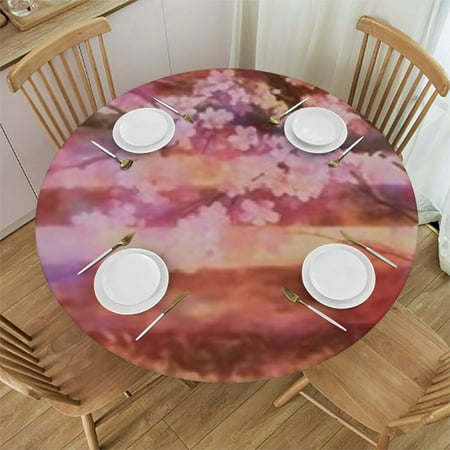 

Sheronv Pink Flowers Round Tablecloth Stain-Resistant Washable 100% Polyester for Indoor Outdoor Restaurants Weddings Parties Picnic Dining Kitchen Farmhouse Waterproof 54 -58