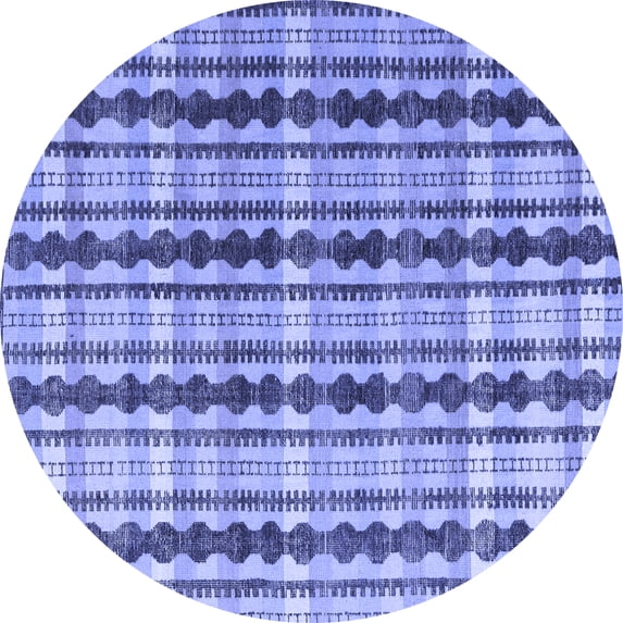 Ahgly Company Machine Washable Indoor Round Abstract Blue Modern Area Rugs, 3' Round