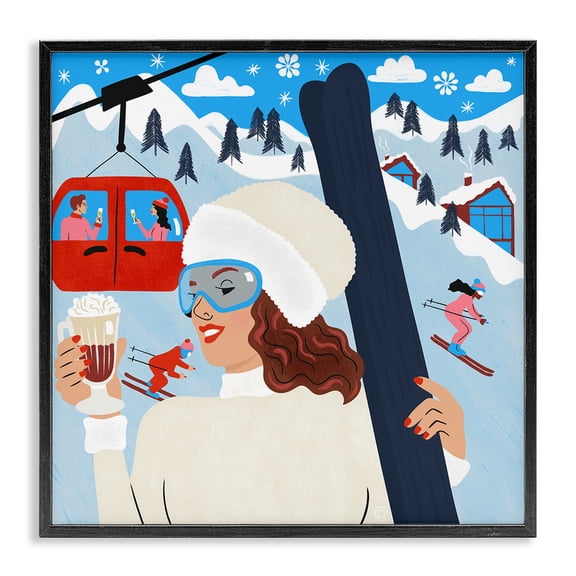 Stupell Industries Contemporary Sipping Cocoa on Ski Lift Black Framed Giclee Art, 12 x 12, by Carrie Cantwell