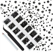 4200 Pieces Flat Back Rhinestones for Craft, Round Crystal Gems Stickers for Clothes, 1.5 mm - 4.8 mm, 6 Sizes (Black)