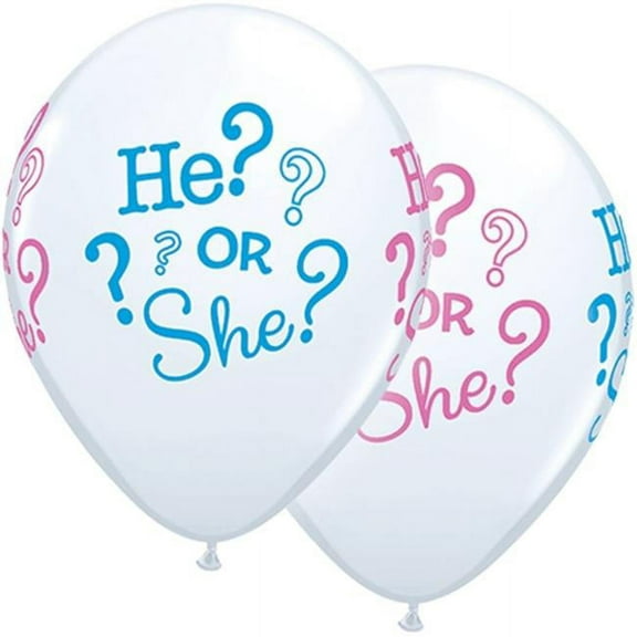 11 inch Qualatex He? Or She? - White Latex Balloons (50 Pack) - Party Supplies Decorations