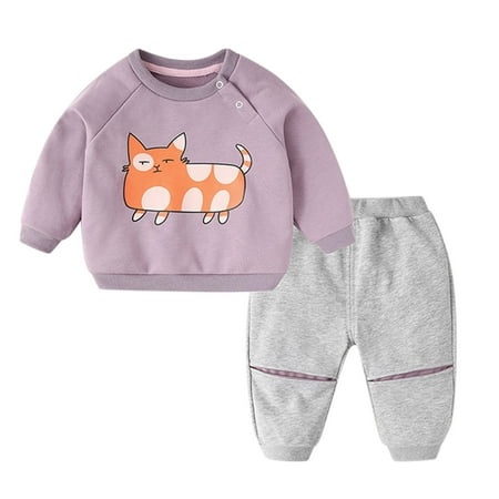 

Children Kids Toddler Baby Boys Girls Long Sleeve Cute Cartoon Animals Sweatshirt Pullover Tops Patchwork Trousers Pants Outfit Set 2PCS Clothes
