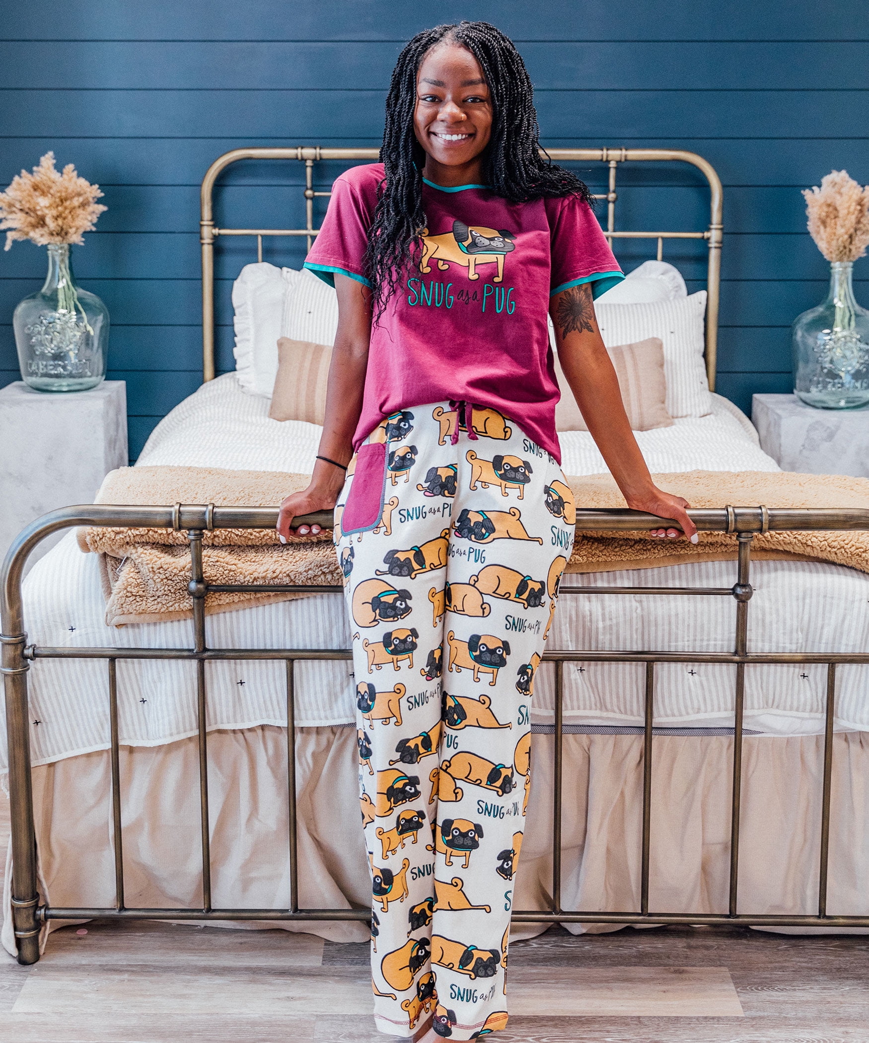 LazyOne Pajamas for Women, Cute Pajama Pants and Top Separates, Snug Pug, X- large 