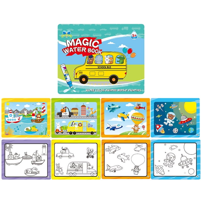 F Transportation Theme Water Art Book For Children Reusable Design Approximately 7X6 Inches With Pen For Early Learning Travel Friendly Toy