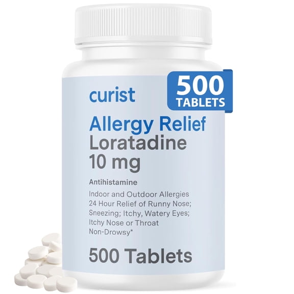 Curist Loratadine 10mg Bulk, All Day Non Drowsy Allergy Medicine, 24 Hour Antihistamine Tablets for Runny Nose, Itchy Eyes, & Sneezing, Indoor & Outdoor Allergy Medicine for Adults, 500 Tablets