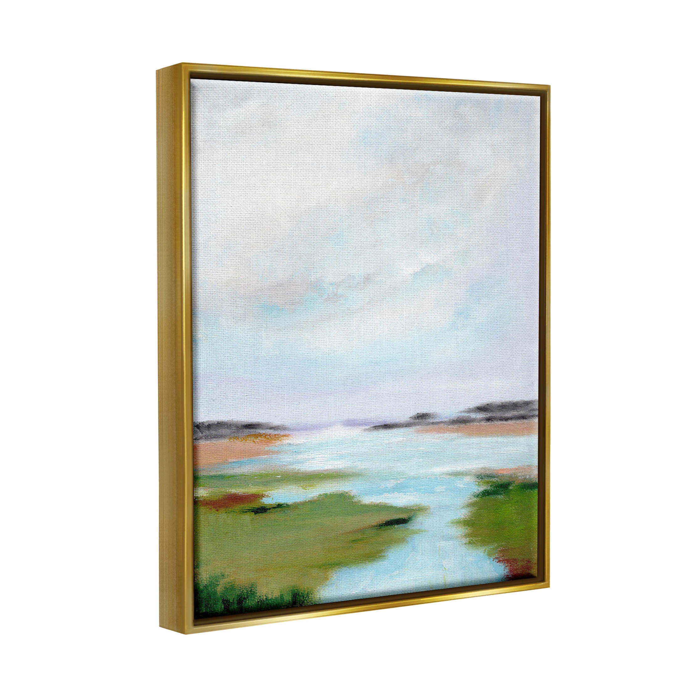 Stupell Industries Tranquil River Soft Dreamy Clouds Painting Metallic Gold Floating Framed Canvas Print Wall Art, Design by Nikita Jariwala
