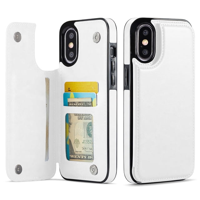 Funda tipo billetera de cuero PU para iPhone X/XS, blanca, Wefor