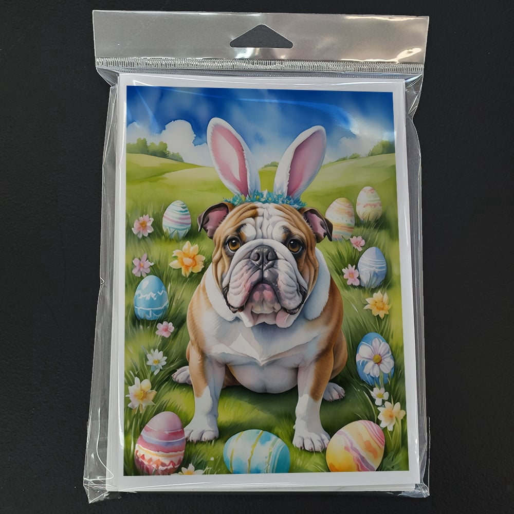 English Bulldog Easter Egg Hunt Greeting Cards Pack of 8 7 in x 5 in