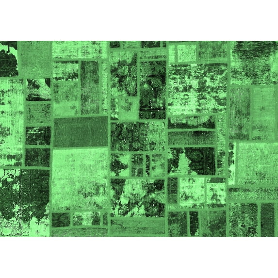 Ahgly Company Indoor Rectangle Patchwork Emerald Green Transitional Area Rugs, 2' x 5'