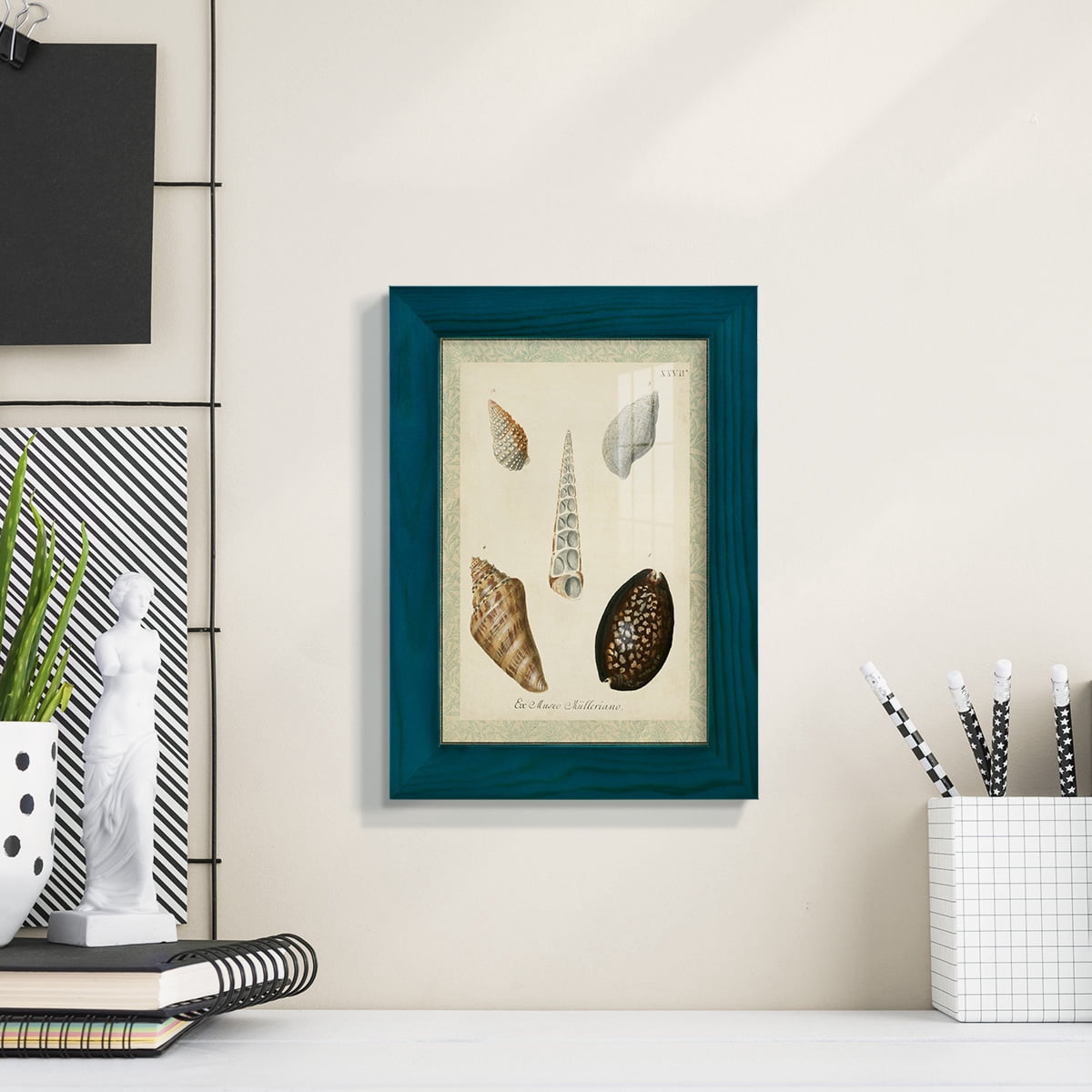 Bookplate Shells IX - Framed Print w/glass - Ocean Blue