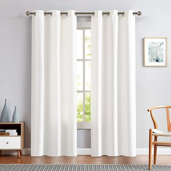 White Linen Textured Curtains 84 Inches Long 2 Panels Sets for Living Room Grommet Top Light Filtering Window Drapes