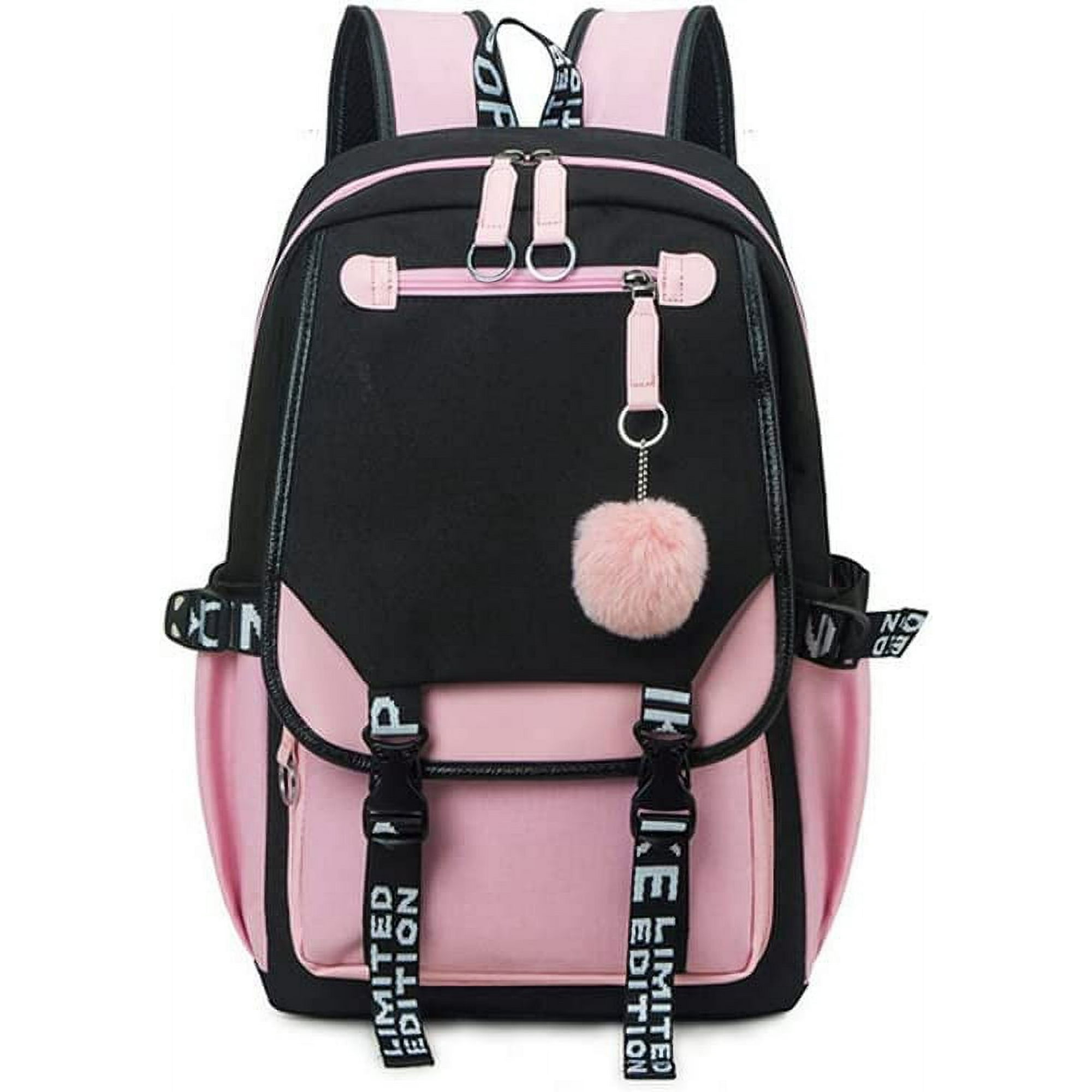 Backpacks For Teen Girls With USB Port black cute backpack Can Hold 15.6in Notebook Tablets.Girls Backpack Can Be Used As Gift for Students Or
