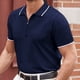 thumbnail image 3 of Camisas de Vestido para Hombre de Manga Corta Viscosa 1/4 Cremallera, Camiseta de Punto Casual con Rayas Y Cuello de Giro para la Oficina, el Golf Y el Uso de Negocios, 3 of 8