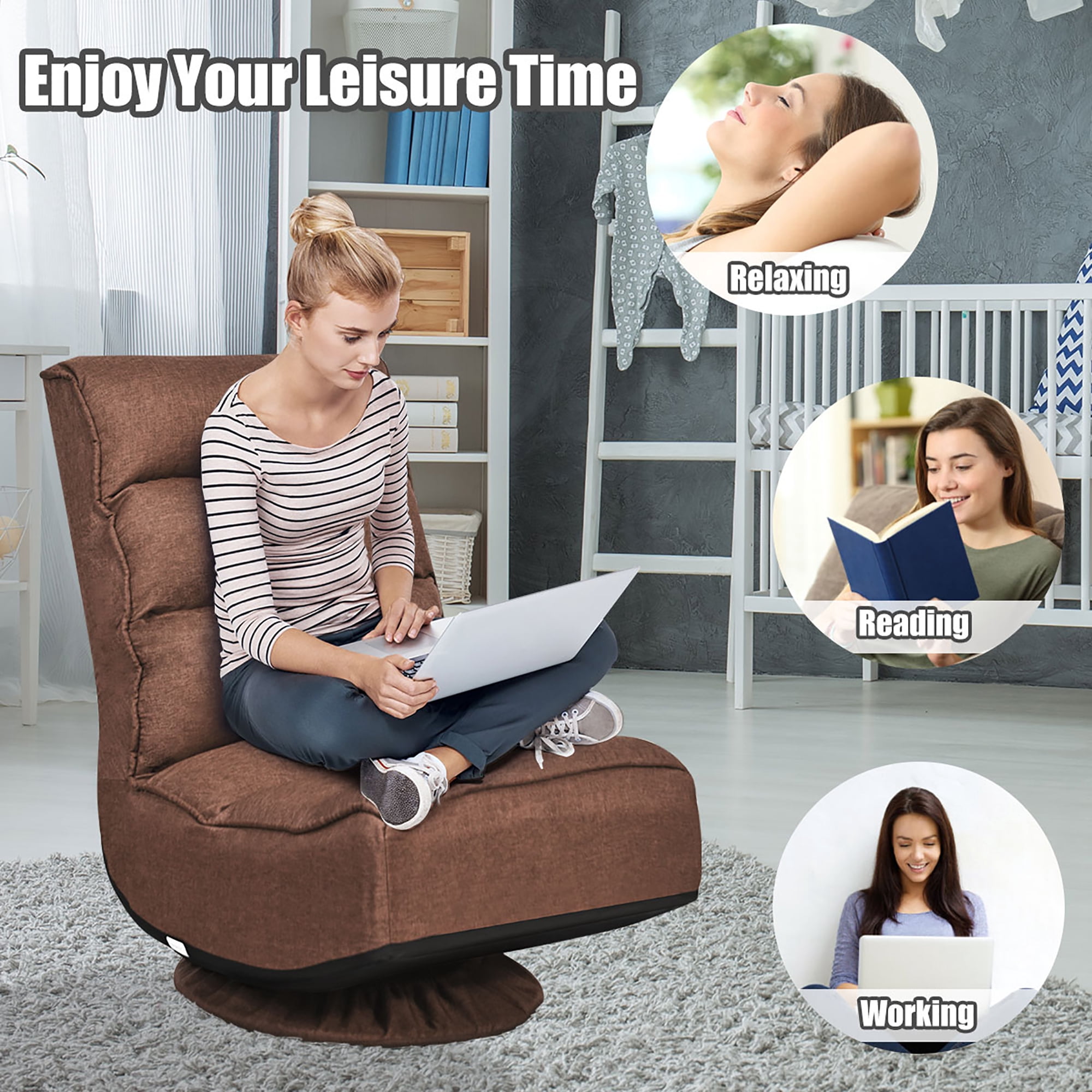 Costway  6-Position Folding Lazy Sofa  Gaming Chair Fabric  360 Degree Swivel Coffee