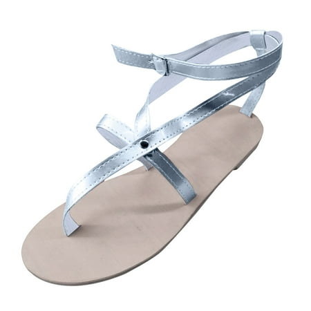 

eczipvz Sandals Women Women s Large Flat Size Fashion Summer Casual Color Buckle Sandals Women s Sandals Silver