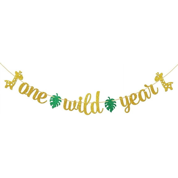 Wild One Birthday Party Decor - Jungle Animals Giraffe Banner for Baby Shower One Year Old Party Supplies