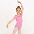 thumbnail image 3 of BFHHYA Girls Ballet Leotards Round Neck Ruffle Trim Short Sleeve Ballet Dance Solid Color Bodysuits for Girls 3-15 Years, 3 of 4