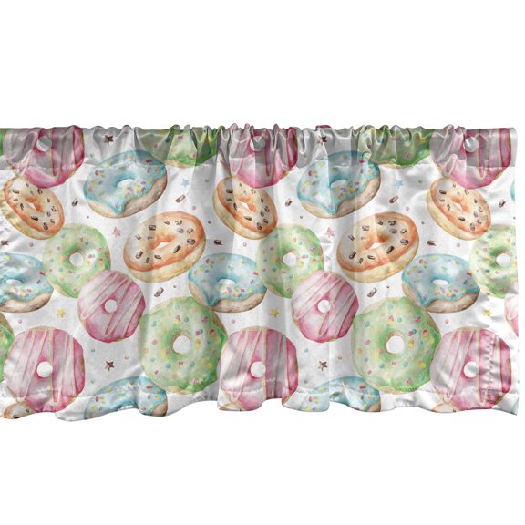 Ambesonne Watercolor Valance Pack of 2, Donuts Pattern Classics, 42"X12", Multicolor