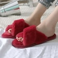thumbnail image 3 of Women‘s Fuzzy Slippers Cross Band Memory Foam House Slippers Open Toe, 3 of 4