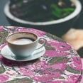 thumbnail image 3 of Ambesonne Floral Fitted Round Tablecloth, Dots Flowers Leaves Nature, 45"- 56" Diameter, Pink and Pale Almond Green, 3 of 5