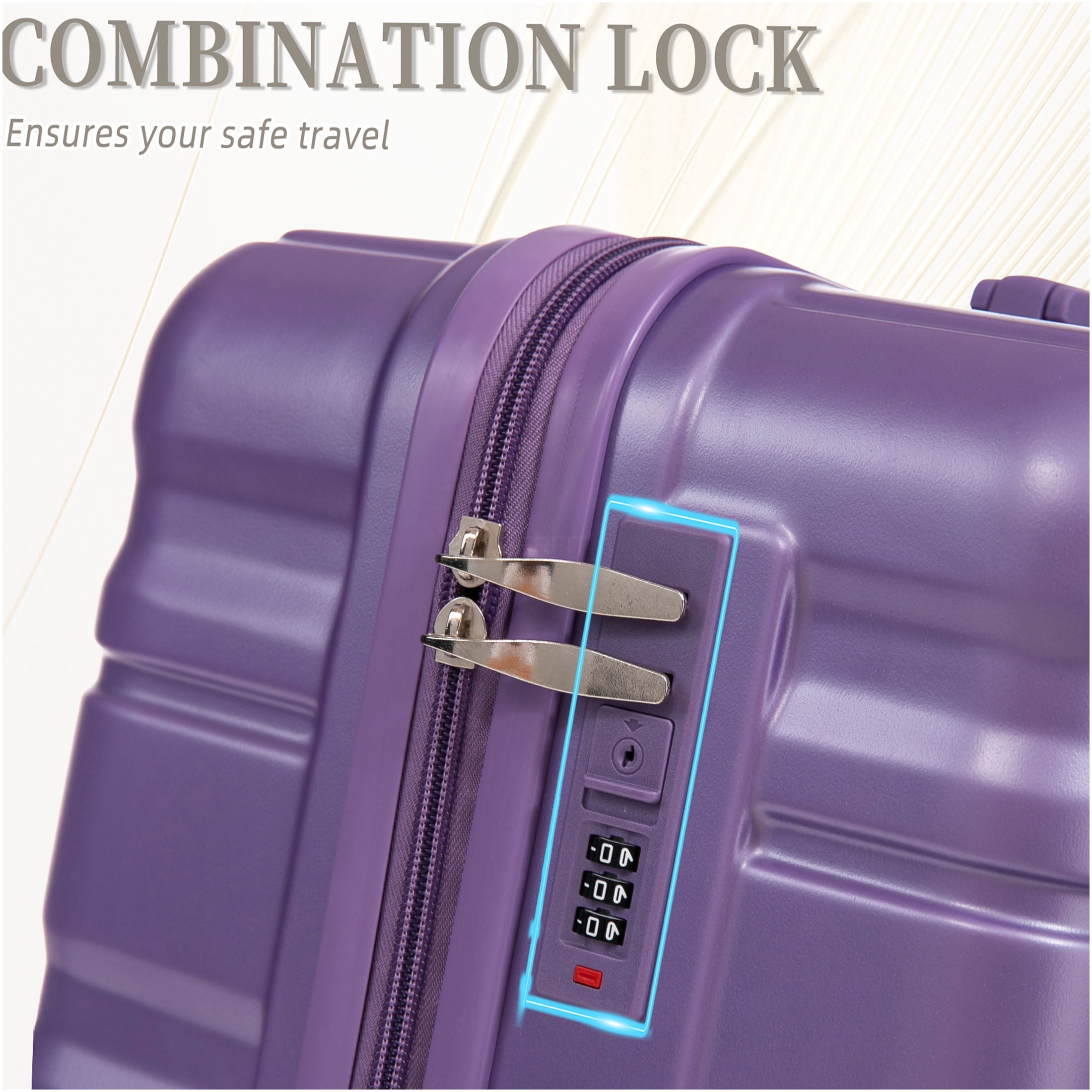 JERFIT 3-Piece Luggage Set Hardshell Spinner Suitcases with TSA Lock, Lightweight ABS Carry On Checked Luggage, Purple