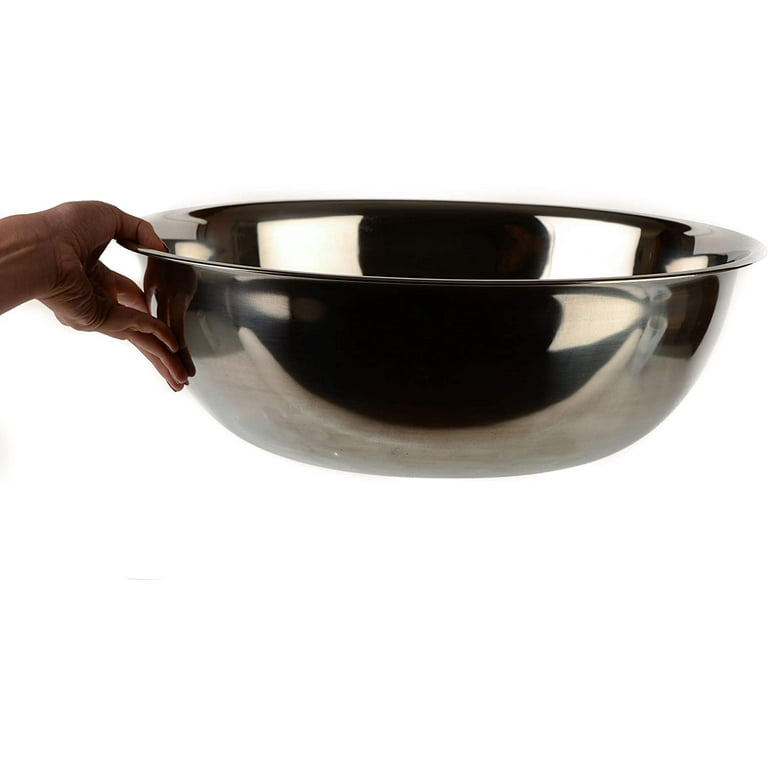 SET OF 2 - Large 16 Inch Wide Stainless Steel Flat Rim Flat Base Mixing Bowl