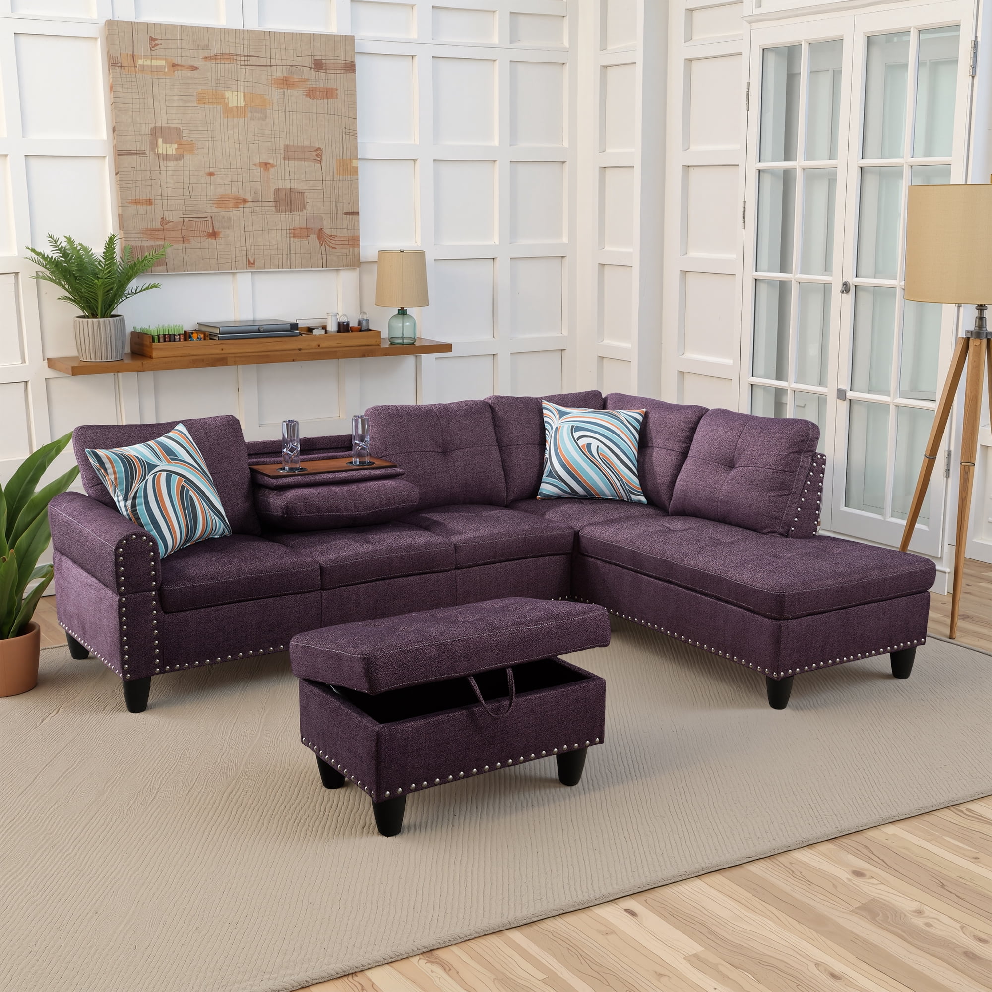 MAYEERTY Amaranth Linen 3-Piece Sofa Set Living Room Sofa