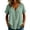 Green, variant on Women's Gathered V Neck T-Shirts, Summer Relaxed Straight Short Sleeve Tops, Contrast Stitch Partial Button Crinkled Cotton Linen Casual Tee Shirts