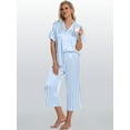 thumbnail image 6 of DAKIMOE Silk Satin Pajama Set for Women Capri Pajamas Short Sleeve Button Down Two Piece Pjs Sleepwear Soft Loungewear Nightwear, 6 of 8