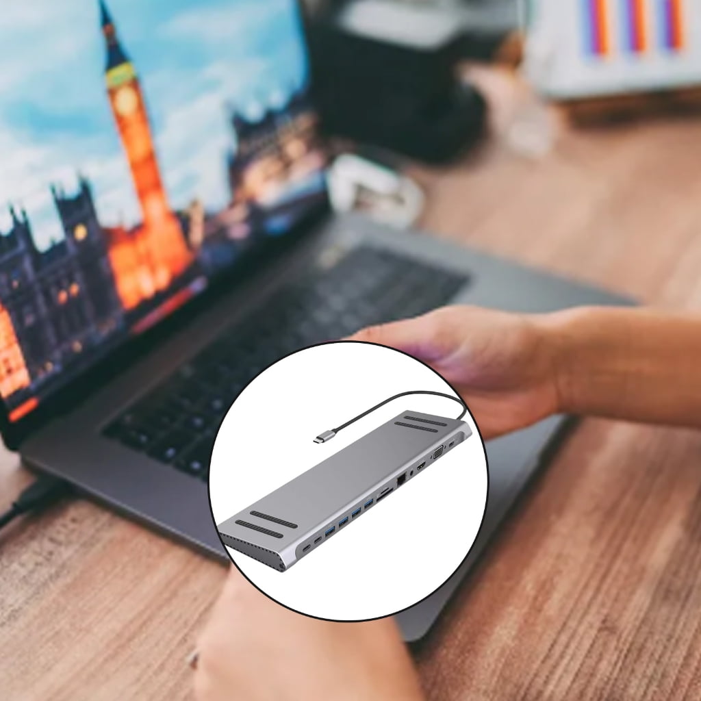 Gieenan Laptop USB C Docking Station 14Port Type C Hubs With HDMIs VGA And Card Slots