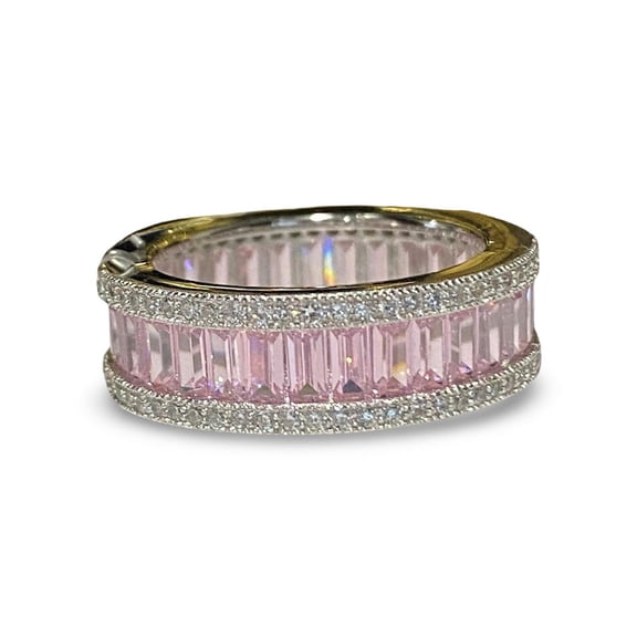 Sterling Silver Baguette Cut Pink Sapphire Ring For Women