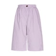 thumbnail image 7 of Linen Bermuda Shorts for Women Striped Knee Length Wide Leg Lounge Shorts Summer Casual Work Outfits Purple, L, 7 of 7