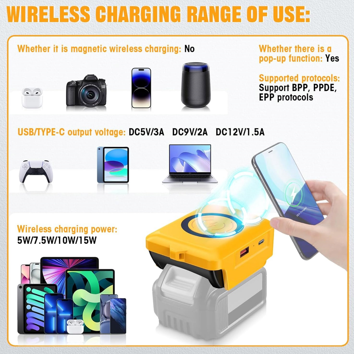 3 Packs For Dewalt 18/20V Battery Fast Wireless Charger Adapter, Upgraded Heavy-Duty Power Bank & Dual USB/Type-C Charging Station for 20V MAX, Compatible with Phones Tablets