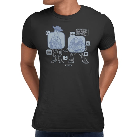 Disney Pixar Toy Story 5 What The Download Woody And Buzz Men's T Shirt (Black, S-XXXL)