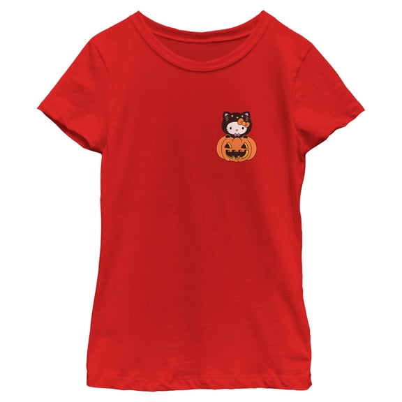 Girls Hello Kitty Halloween Pumpkin and Kitty Pocket T Shirt