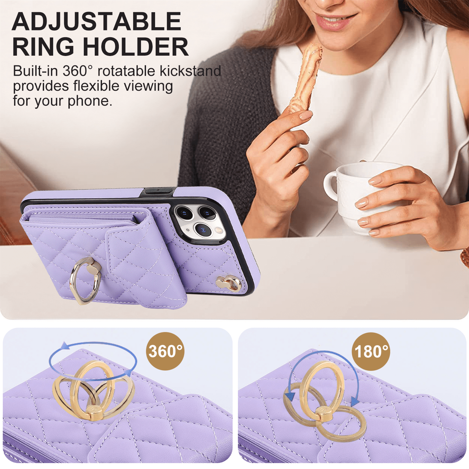 Asuwish Wallet RFID Blocking PU Leather Cell Phone Case with Tempered Glass Screen Protector, Wrist Strap for iPhone 11 Pro, Purple