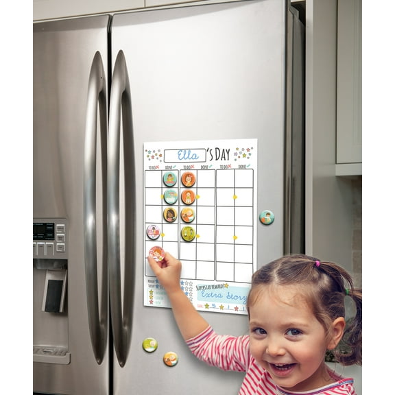 Toddler Daily Routine and Behavior Reward Chore Chart with Pictures- Dry Erase- Magnetic- 11"x14" & 20 Routine Tasks