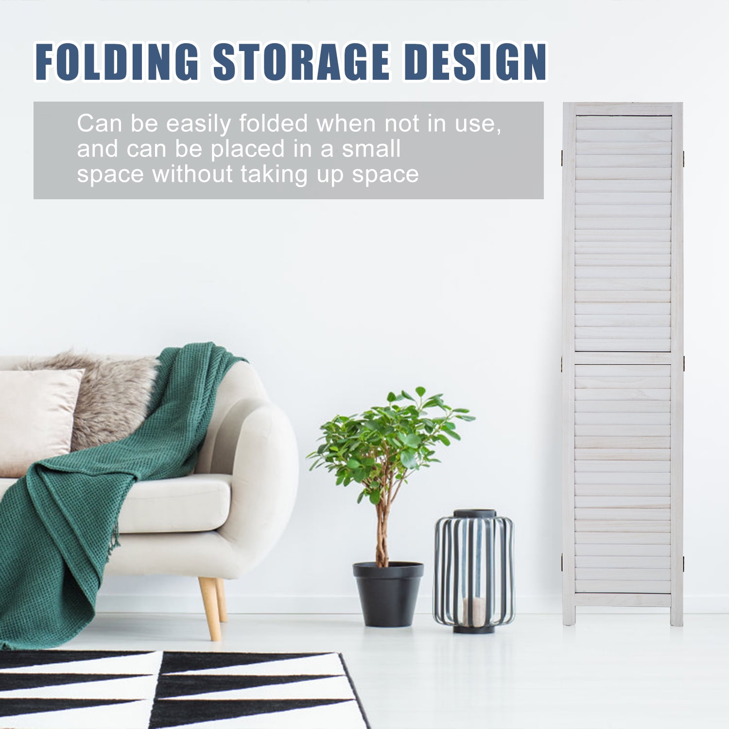 NiamVelo 4 Panel Wood Room Divider Folding Privacy Screen Freestanding Wall Divider for Home Office, White
