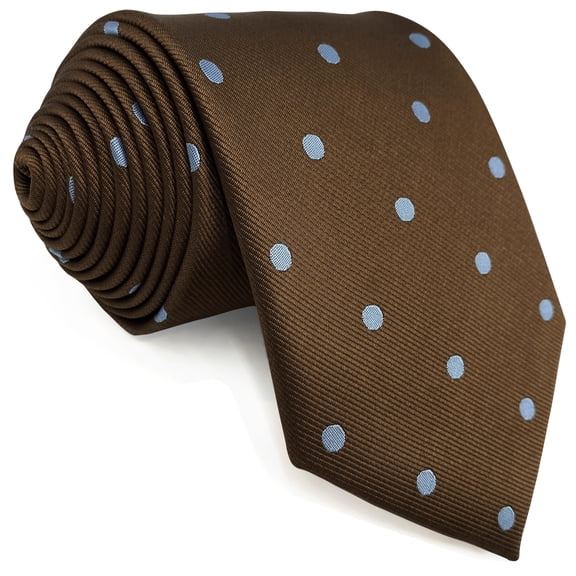Necktie for Men Brown with Blue Dots for Suits Elegant Gift Classic Size 57.5"×3.15"