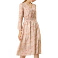 thumbnail image 1 of INSPIRE CHIC Robe Midi Évasée à Manches Longues à Col en V à Imprimé Floral pour Femme m Rose, 1 of 7