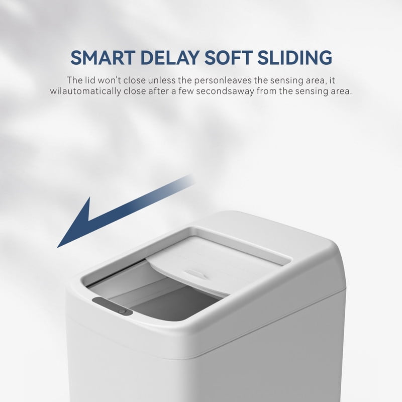 AUKTOPT 8 Gallon Motion Sensor Trash Can, Stainless Steel Automatic Garbage Bin with Sliding Row Up Lid, Touchless Hands-Free Soft-Close, White