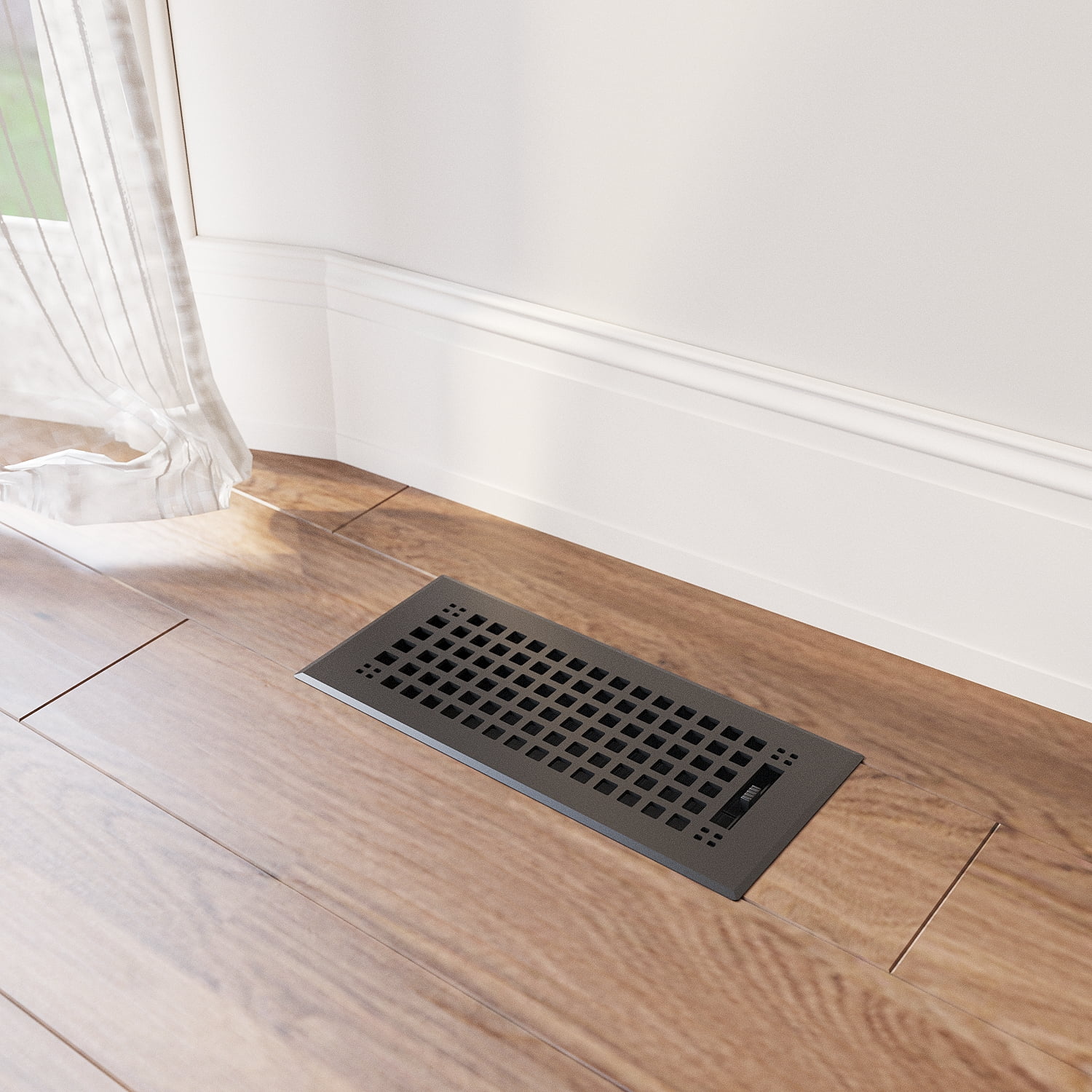 Naiture Louvered Floor Register, Mission Style Stainless Steel with Damper or Lever, Duct Size 4" X 10" (Overall Size 5-1/4" X 11-5/8"), Black Finish