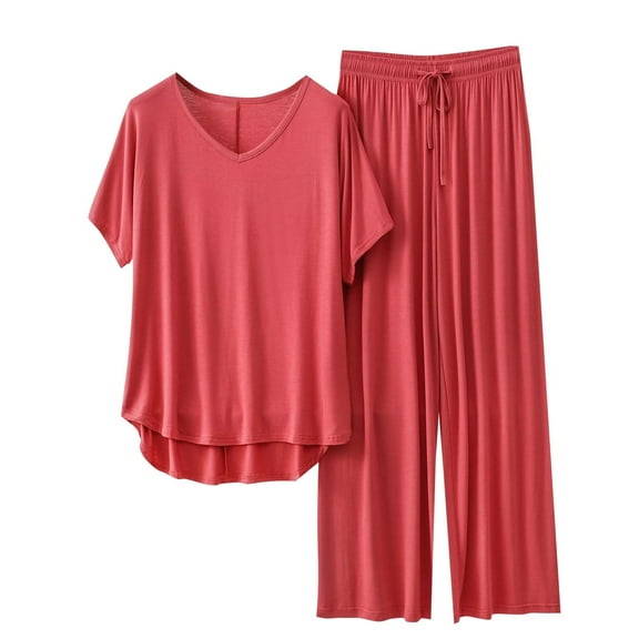 Tnhcen 2025 Women's Short Sleeve Two Piece Lounge Sets For Set Matching Vacation Casual Outfits Spring Home Clothes