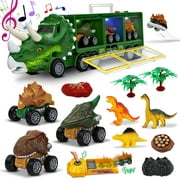 Hot Bee 13 in 1 Jurassic Dinosaur Truck Toys for Kids 2-5,Dino Pull Back Cars Flashing&Roaring monster trucks for Boys Toys Age 2 3 4 5 Girls.