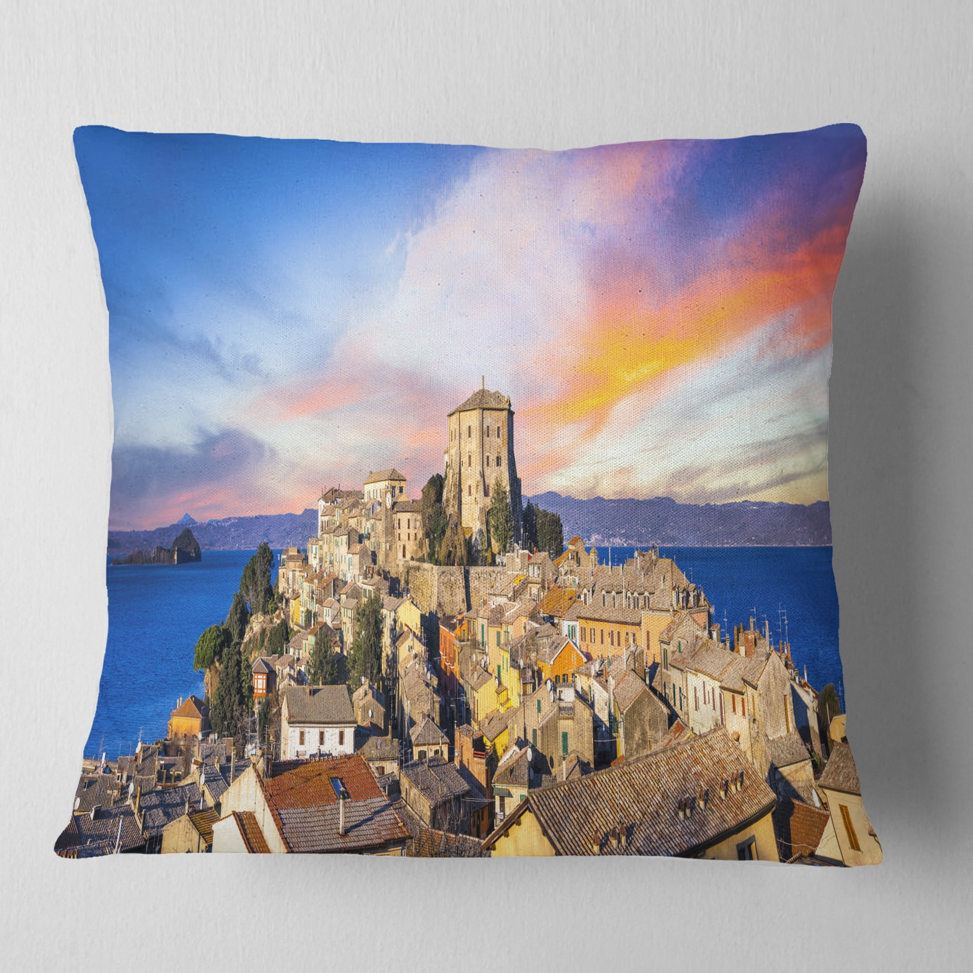 Designart Medieval Village Capodimonte - Landscape Photography Throw Pillow - 18x18