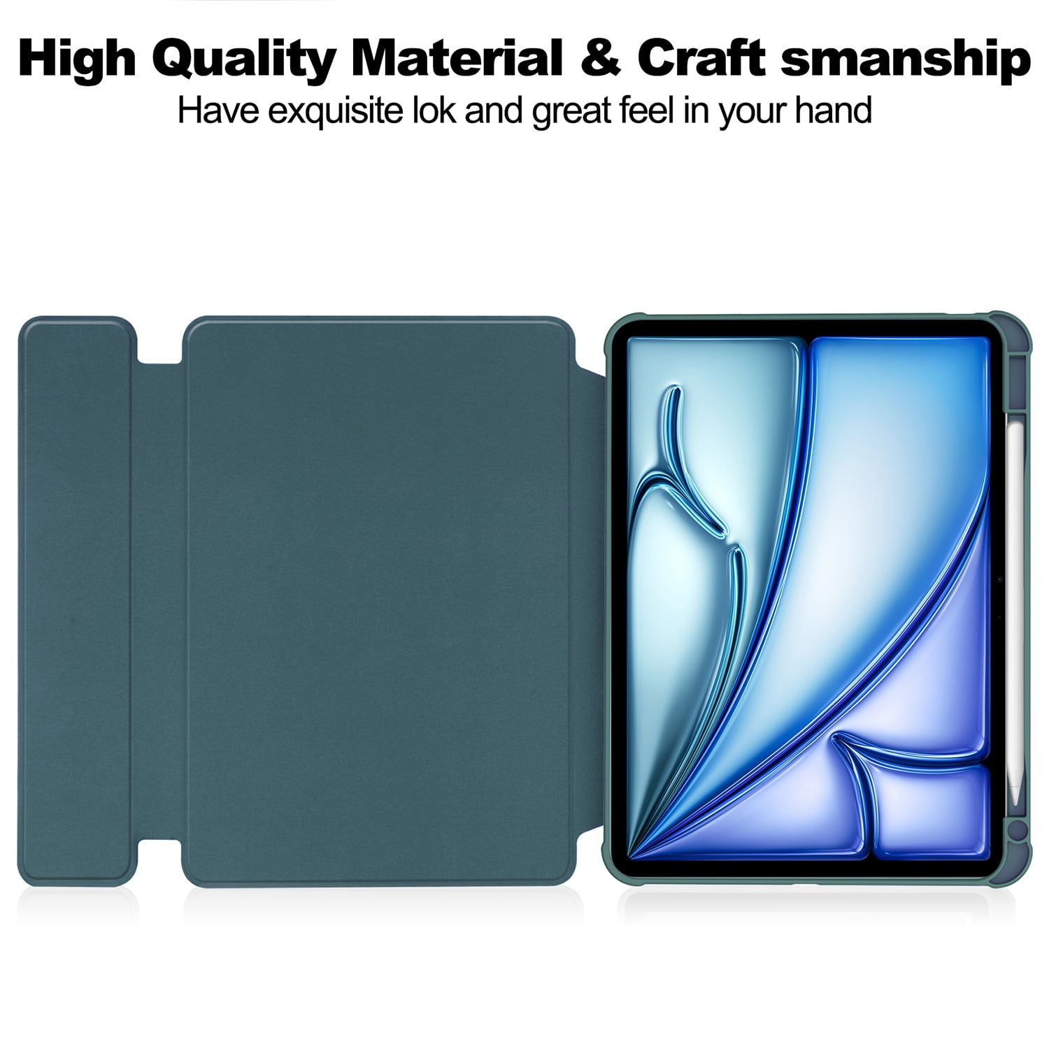 Allytechgroup iPad Air 11 M4 M3 M2 Case with Pencil Holder, Premium PU Leather Multi Angle Viewing Stand Anti-Scratch Auto Sleep Wake Tablet Case for Apple iPad Air 11 Inch 2026 2025 2024