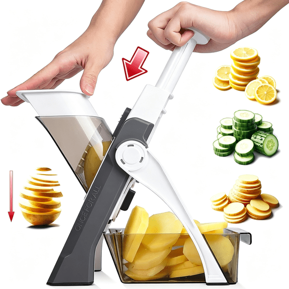 EXLEAF Safe Mandoline Slicer,Vegetable Slicer Potato Slicer,Gray,Vegetable Slicer for Food Potato Slices,Thickness Adjustable 0.1-8 Mm Kitchen Artifact Fast Meal Prep,Gift,Only Slicer