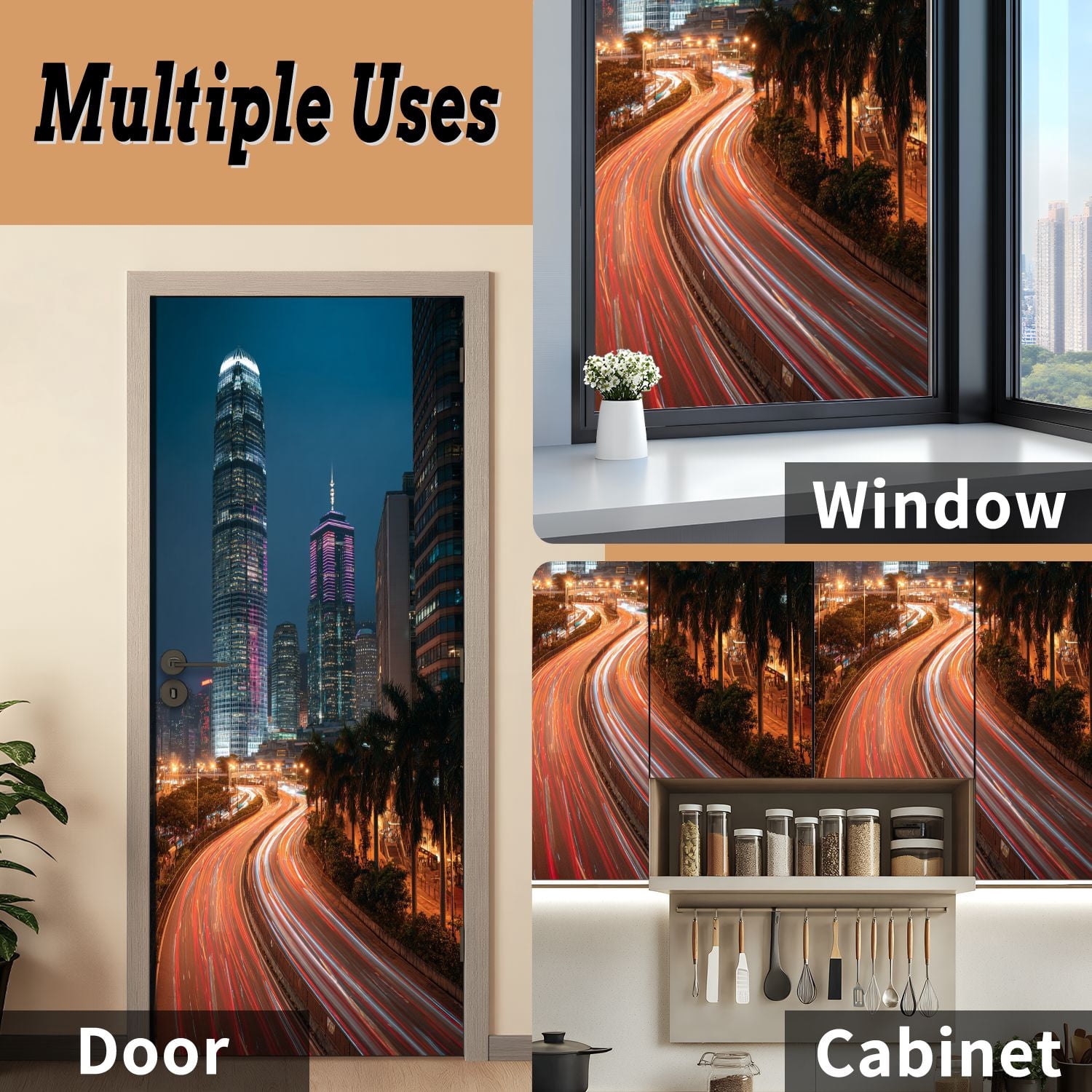 Self Adhesive Vinyl Refrigerator Wrap Set Skyline North Door Mural Removable Fridge Sticker Peel and Stick&nbsp;Full Door Cover Decal Kitchen Bar Decor